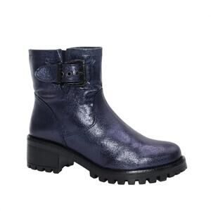 NEW ERIC MICHAEL women's leah metallic bootie in blue metallic